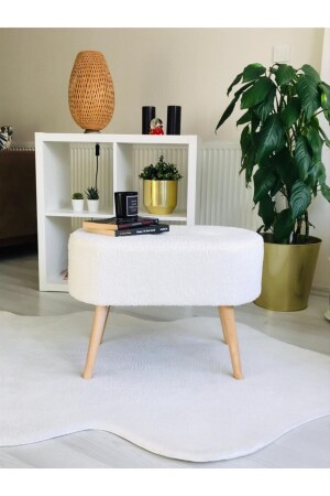 Hornbeam Wooden Leg Broken White Pofidik Tedy Handmade Oval Pouf Bench Chair - Webpanya