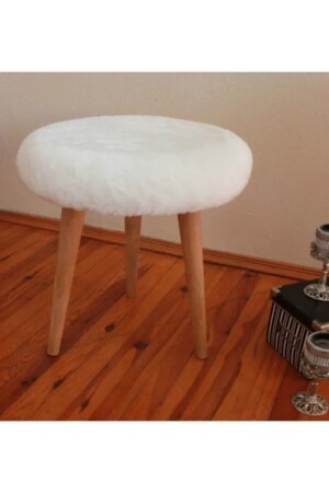 Hornbeam Wooden Retro Leg Decorative White Plush Pouf Stool Bench Seat Chair White Plush Pouf Bench - Tampa