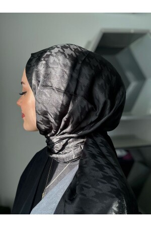 Houndstooth Pattern Black Cotton Jacquard Shawl - Mis İpek