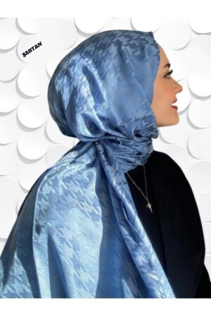Houndstooth Pattern Blue Cotton Jacquard Shawl - Şahtan