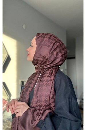 Houndstooth Pattern Brown Cotton Jacquard Shawl - Mis İpek