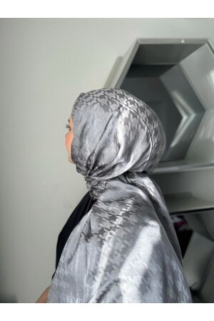Houndstooth Pattern Gray Cotton Jacquard Shawl - Mis İpek