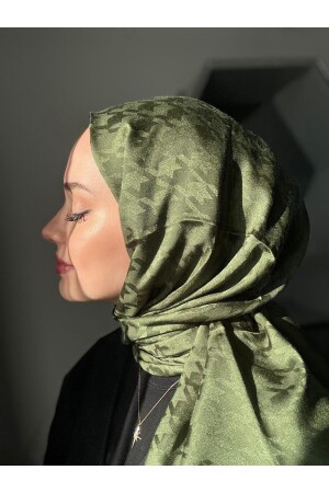 Houndstooth Pattern Khaki Cotton Jacquard Shawl - Mis İpek