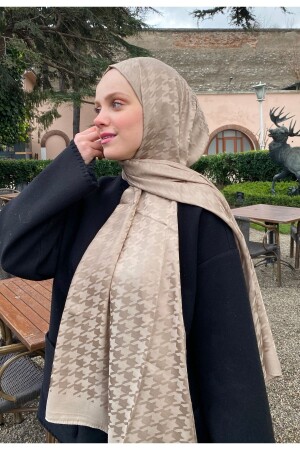 Houndstooth Pattern Mink Cotton Jacquard Shawl - Mis İpek