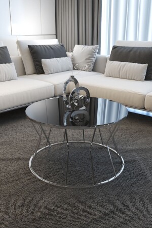 Hourglass Coffee Table Silver Color Metal Leg, Smoked Mirrored KMS - Puklife