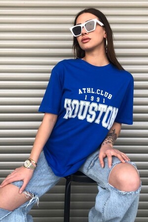 Houston Kadın Oversize Mavi T-shirt - Bycoolmen