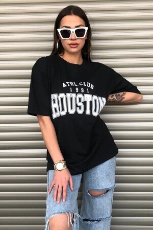 Houston Printed Women's Salas Oversize Black T-shirt Boyfriend - Mercoledi