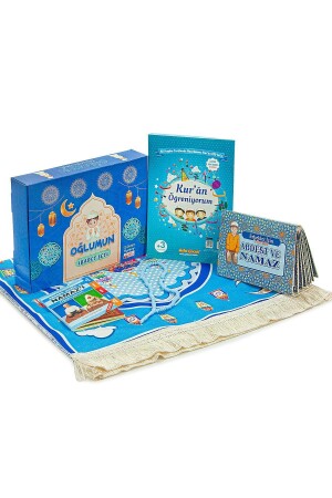 Mein Sohn's Gebetsset Ich lerne das Gebet und den Koran Kindergebetsteppichset Blau - Ihvanonline