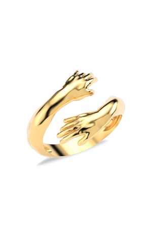 Hugging Hands Gold Plated Silver Ring - Indigo Takı