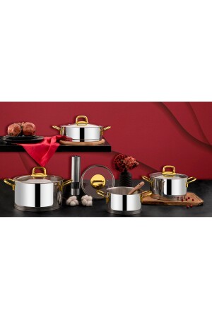 Hüma 8 Piece Cookware Set Plain Gold PRA-3226466-0233 - ÖZLİFE