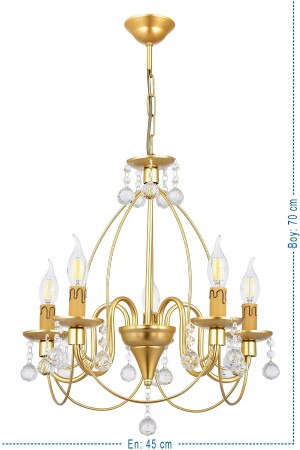 Hümayun 5 Li Lüx Taşlı Avize (gold) VK.1393 - VK HOME AYDINLATMA