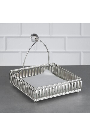 Hürrem Quadratischer verspiegelter Serviettenhalter, silberfarbenes Metall, horizontaler Serviettendrachen, 18 x 18 cm - Hinora