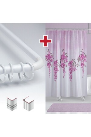 Hyacinth Flower Pattern Bath Curtain with Hanger Gift 180x200cm Single Wing Shower Curtain - L Pipe with Gift - Tropikhome