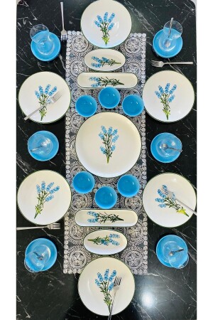 Hyacinth Model 23 Piece Turquoise Breakfast Set for 6 Persons Turkuaz6-23 - VENÜS HOME DECORATION