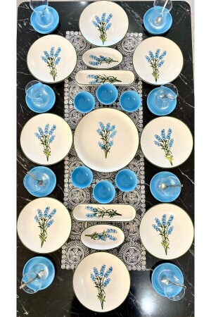 Hyacinth Modell 27-teiliges türkisfarbenes Frühstücksset für 8 Personen Turkuaz-27-8 - VENÜS HOME DECORATION