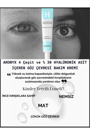 HYALURONİKEYE Anti-Wrinkle Whitening Eye Cream Containing Hyaluronic Acid, Provides Intense Moisture and Plumpness to the Skin - Aronyx