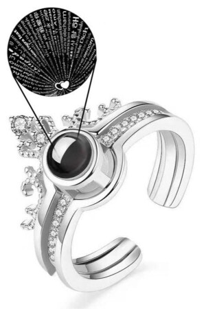 I Love You in 100 Languages ​​Steel Queen Crown Projection Ring Cl33 MDL-CL33 - Takı Dükkanı