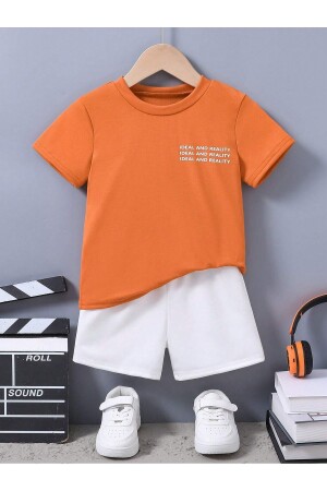 Ideal Children's Cotton Suit T-Shirt Shorts - Orange and White Printed Girls Boys Summer Crew Neck - Clayes