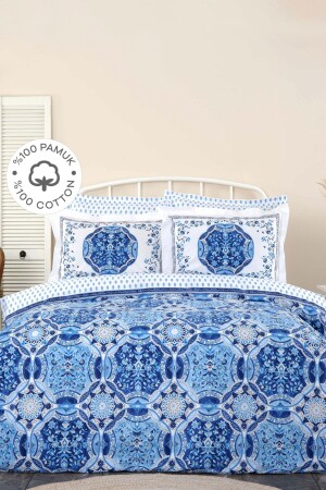 Idella Double Blue 100% Cotton Duvet Cover Blanket Set 200. 21. 01. 0197 - Karaca Home