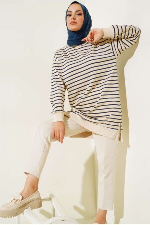 İki İplikli Tesettür Tunik Çizgili Sweatshirt - Neva