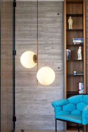 Ikili Modern Glop Camlı Eskitme Avize LMBDR35861 - Lambadar