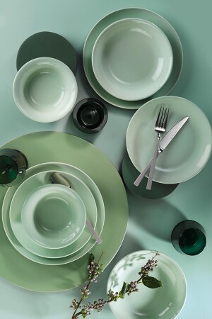 Ikram World 24 Piece Hera Pearl Nile Green Dinnerware Set HR24Y2740632 - Kütahya Porselen