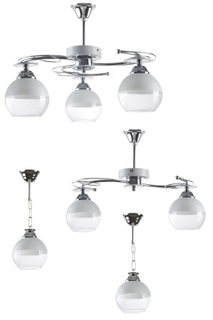Ilay Chandelier Set 3, 2 and Single White Transparent Glass UÇ401ARR - Uçar