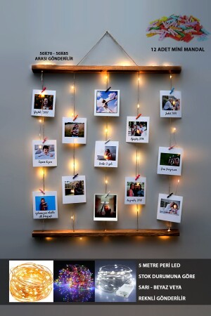 Illuminated Photo Hanger with String and Latch - Led Memorial Wall - Wooden Photo Frame 50x75 - Genel Markalar