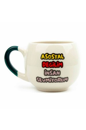 I'm Not Antisocial I Don't Like People Cream Shiny Balloon Mug (GREEN HANDLE) - Gift Ceramic Mug KUBAL34 - Palto Tasarım