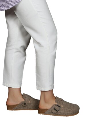Importierte Unisex Winter-Hausschuhe mit geschlossener Vorderseite, orthopädisch, gefilzt, täglich, Sabo-Hausschuhe, Hellbraun - Yildiz Shoes