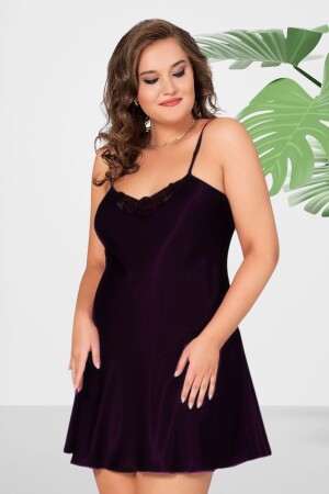 Ince Askılı Güpürlü Mini Saten Gecelik Büyük Beden - D Kit Boutique