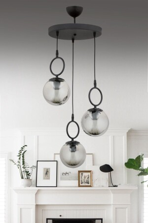 İnci 3-Piece Modern Smoked Globe Glass Pendant Lamp Chandelier İNCİ - ESSLİGHT