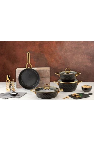 Inci 7 Piece Cookware Set Black EVİMALEM3305 - ÖZLİFE