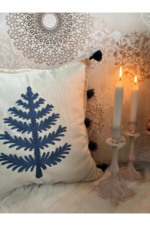 Indigo Blue Spring Pattern Embroidered Throw Pillow Cover - Bemonse