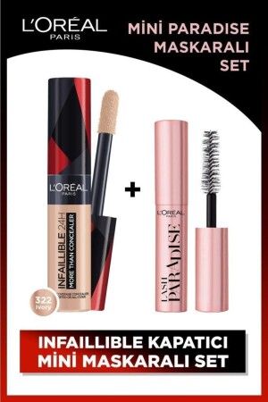Infaillible 24h All-Face Concealer 322 Ivory & Mini Paradise Mascara 4. 7 Ml Makeup Set - L'oreal Paris