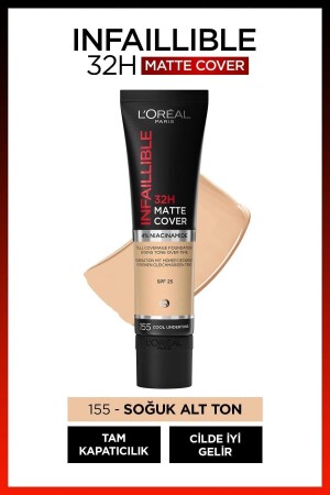 Infaillible 32h Matte Cover Yüksek Kapatıcı Fondöten - 155 Soğuk Alt Ton - L'oreal Paris