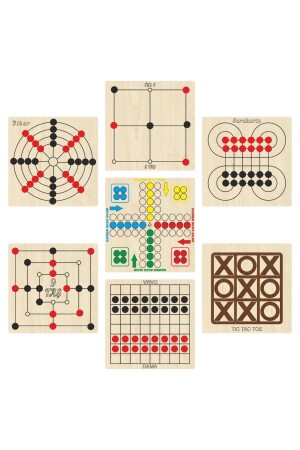 Intelligenz- und Strategiespielset aus Holz, 7 Teile, Ludo+Dame+3 Steine+9 Steine+Bihar+Surakarta und Tic-Tac-Toe eticsset247 - Ahtek