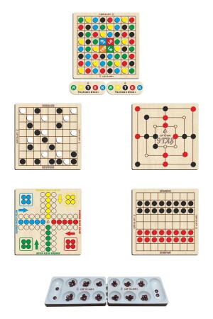 Intelligenzspiel aus Holz, 6er-Set, Mangala + 9 Steine ​​+ Steine ​​+ Springen und Sammeln + Ludo und Reversi eticset332 - Ahtek