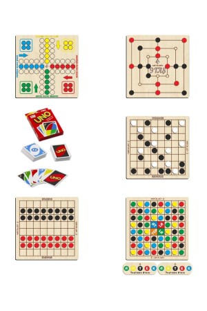 Intelligenzspiel-Set aus Holz, 6 Teile, 9 Steine ​​+ Steine ​​+ Springen und Sammeln + Ludo + Reversi- und Uno-Spielkarten eticset325 - Ahtek