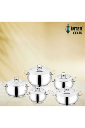 Inter Çelik Gülistan 10 Piece Steel Handle Plain Cookware Set 9063 - İNTER CELİK