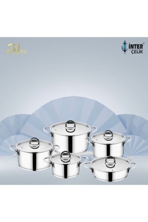 Inter Steel Plain Sahra Cookware Set 10 Pieces Ahir2099 - İNTER CELİK