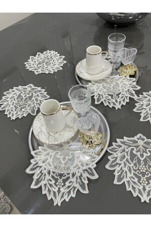 Iris pattern Decorative Guipure Lace Set of 6 Coffee Cocktail Presentation Napkins - Nubu Atelier