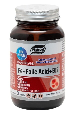 Iron + Folic Acid + Vitamin B12 + Vitamin C - 30 Tablets - Phytodef