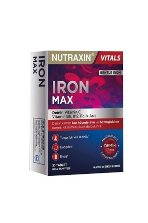 Iron Max 17 Mg 30 Tablets - Iron- Vitamin C- Vitamin B6- Folic Acid- B12 - Nutraxin
