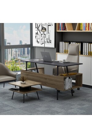 Irony Maxi Office Table Set Anthracite Walnut TYC00641949292 - lagomood
