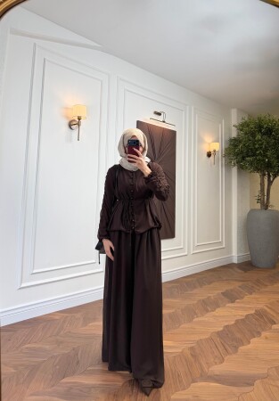 Işılay Buttoned Set - Coffee - Duendeca