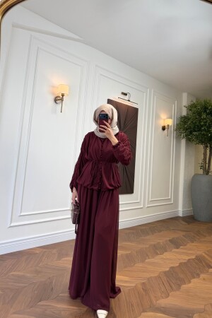 Işılay Buttoned Suit - Burgundy - Duendeca