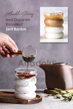كوب قهوة ومعرض كوب مقاوم للحرارة من بوروسيليكات زجاجي شكل شريط - 1 قطعة - Anadolu Saray Çarşısı