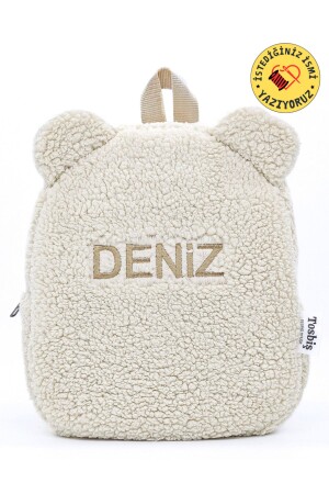 [İSTEDİĞİNİZ İSMİ YAZIYORUZ] - Teddy-Peluş Krem 0-8 Yaş - Kreş- Anaokulu Çocuk Sırt Çantası - Tosbiş