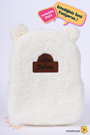 [İSTEDİĞİNİZ İSMİ YAZIYORUZ] - Teddy-Peluş Krem-Beyaz 0-8 Yaş - Kreş- Anaokulu Çocuk Sırt Çantası - Minilee